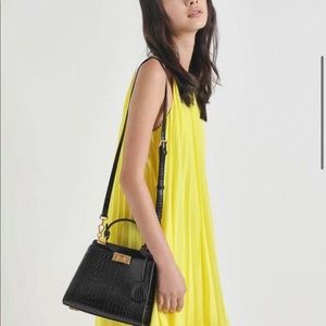 Charles & Keith Black Textured Croc-Effect Angular Handbag